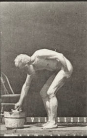 Plate 490 A, B: Sitting down. C: Sprinkling water. D: Stooping for cup and drinking — figure reference